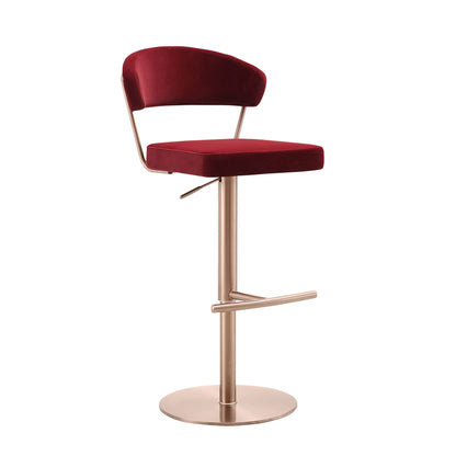 Nova Adjustable Bar Stool in Red Velvet & Rose Gold Stainless Steel by Whiteline Modern Living