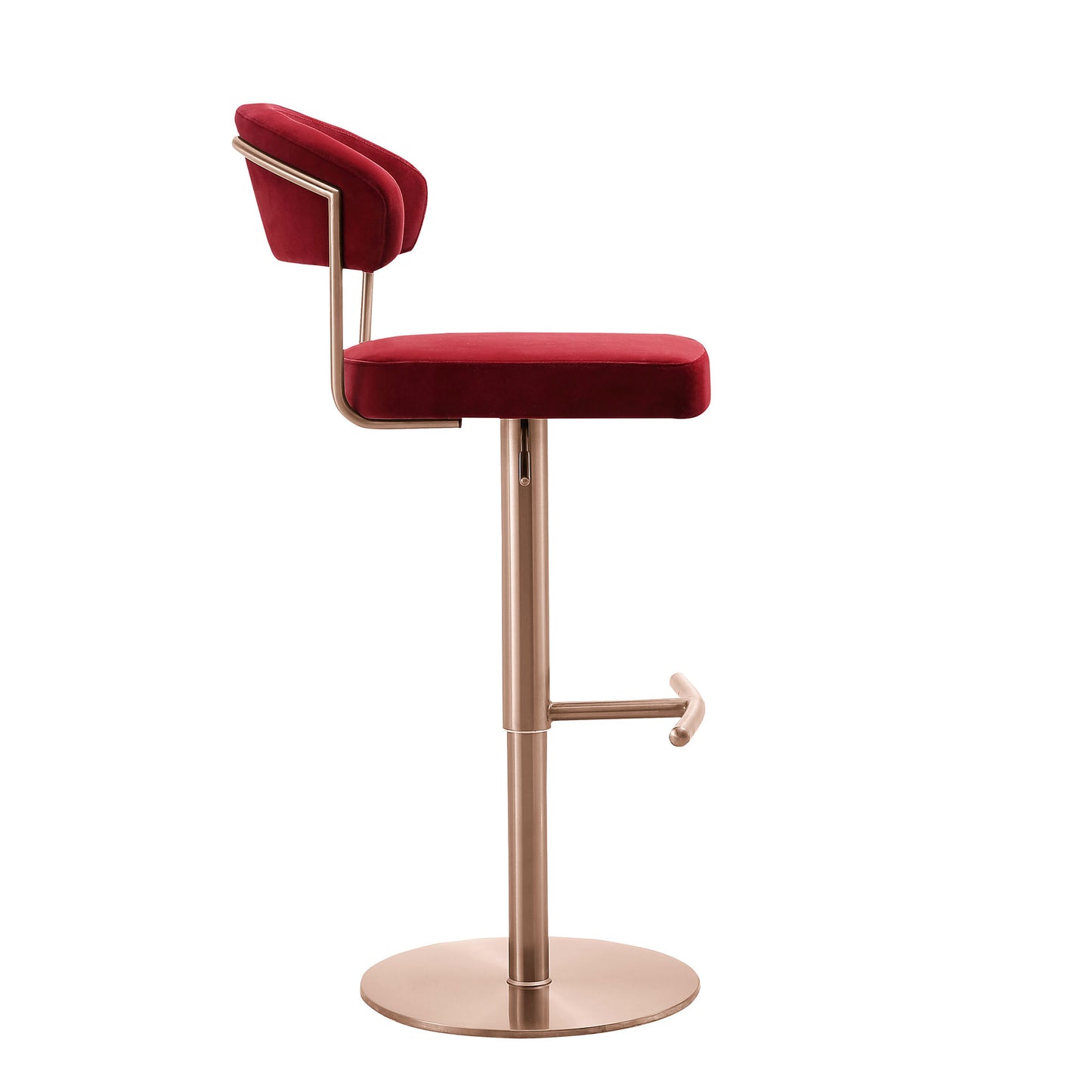 Nova Adjustable Bar Stool in Red Velvet & Rose Gold Stainless Steel by Whiteline Modern Living