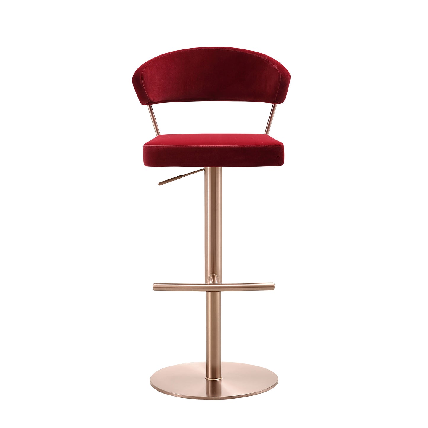 Nova Adjustable Bar Stool in Red Velvet & Rose Gold Stainless Steel by Whiteline Modern Living