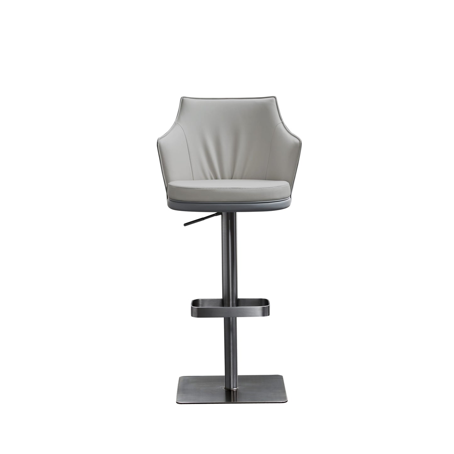 Baxter Swivel Adjustable Bar Stool in Light & Dark Grey Leatherette & Brushed Black Stainless by Whiteline Modern Living