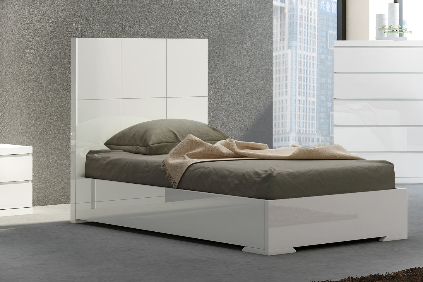 Anna Twin Bed in High Gloss White