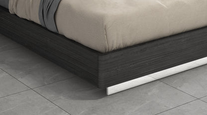 Pino Twin Bed in Gloss Dark Grey, Light Grey Leatherette & Stainl