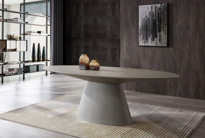 Bruno 95" Oval Pedestal Dining Table in Grey Oak Veneer by Whiteline Modern Living