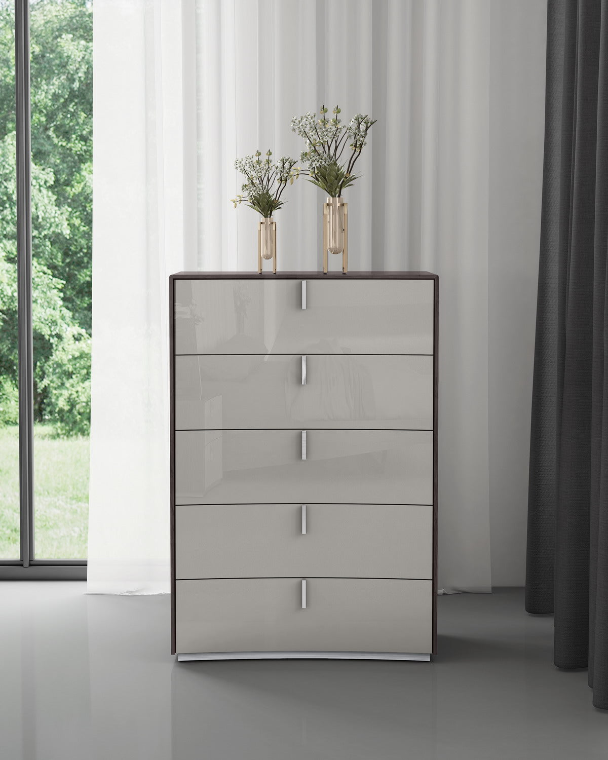 Berlin 5 Drawers Chest in High Gloss Chestnut Grey & Light Grey Finish