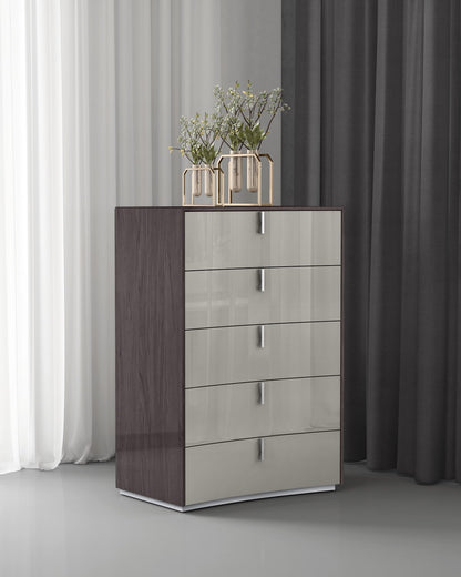 Berlin 5 Drawers Chest in High Gloss Chestnut Grey & Light Grey Finish