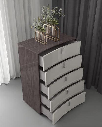 Berlin 5 Drawers Chest in High Gloss Chestnut Grey & Light Grey Finish