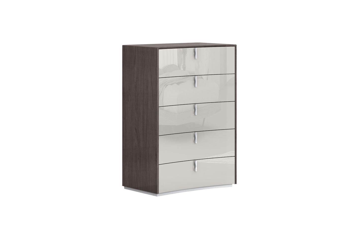 Berlin 5 Drawers Chest in High Gloss Chestnut Grey & Light Grey Finish