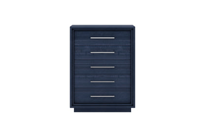 Alexander 5 Drawer Chest in High Gloss Saphire Blue & Stainless Steel