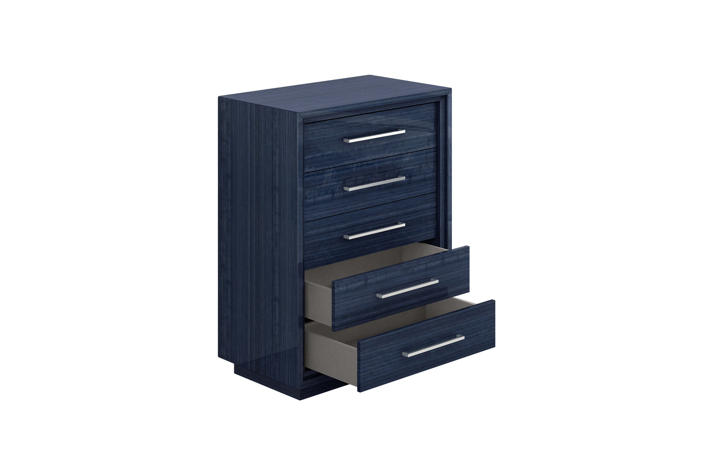 Alexander 5 Drawer Chest in High Gloss Saphire Blue & Stainless Steel