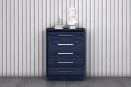 Alexander 5 Drawer Chest in High Gloss Saphire Blue & Stainless Steel