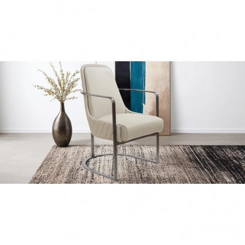 Bea Accent Chair in Light Grey Leatherette & Brushed Gun Black Steel by Whiteline Modern Living