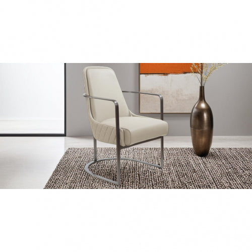 Bea Accent Chair in Light Grey Leatherette & Brushed Gun Black Steel by Whiteline Modern Living