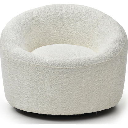 Perla Round Swivel Accent Chair in White Boucle Fabric by Whiteline Modern Living