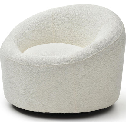 Perla Round Swivel Accent Chair in White Boucle Fabric by Whiteline Modern Living