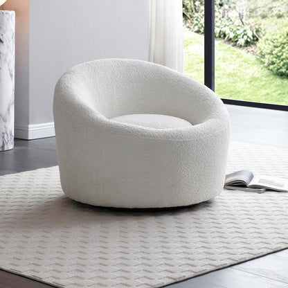 Perla Round Swivel Accent Chair in White Boucle Fabric by Whiteline Modern Living