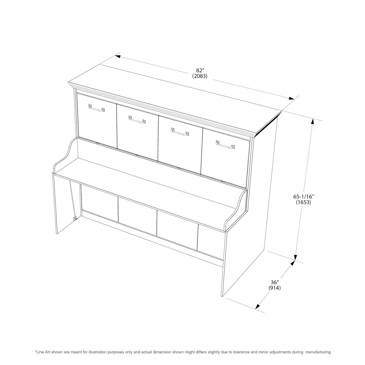 Murphy Bed With Desk, Full Size, Walnut Landscape Series by Leto Muro