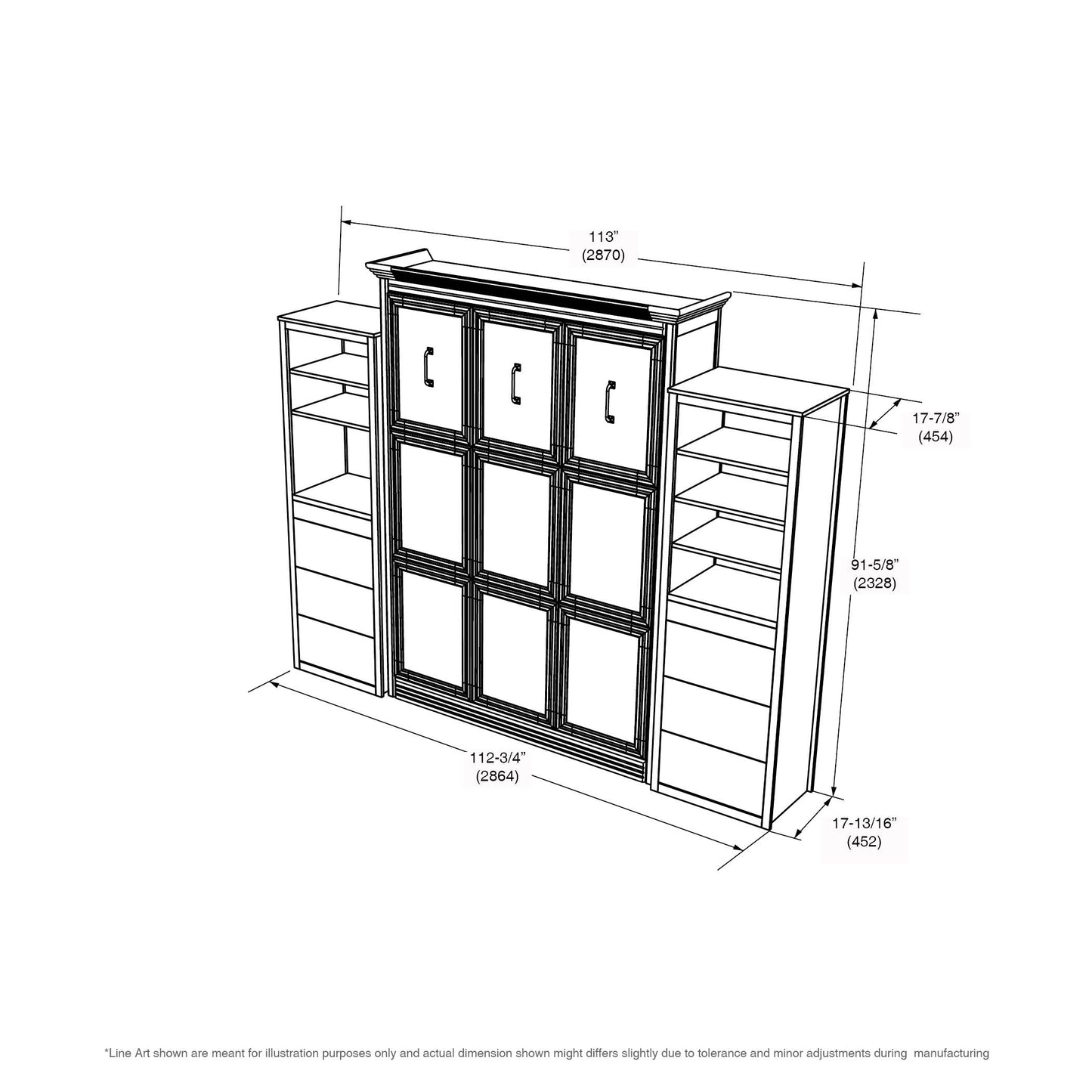 Queen Murphy Bed, 2 Storage Towers & Headboard, Chamberlain Vertical - Walnut