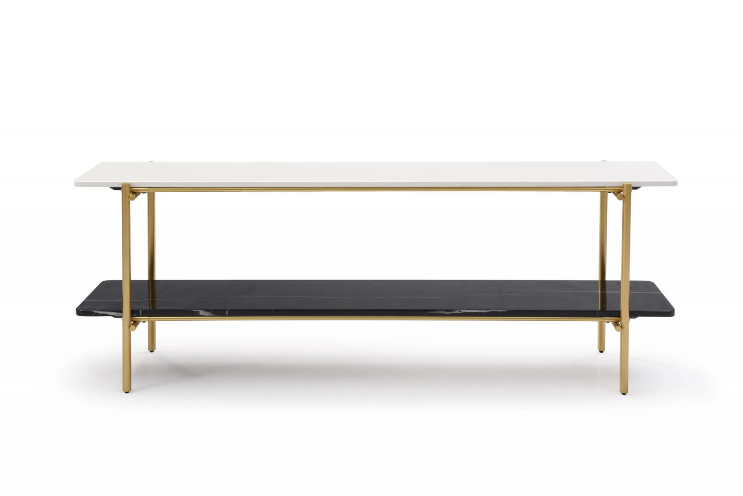 Fairview Console Table in Glossy White Marble, Glossy Black Marble & Gold by Whiteline Modern Living