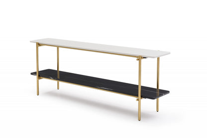 Fairview Console Table in Glossy White Marble, Glossy Black Marble & Gold by Whiteline Modern Living