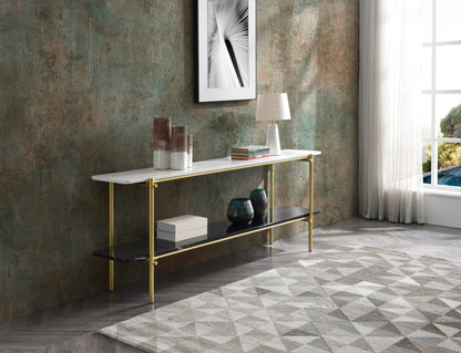 Fairview Console Table in Glossy White Marble, Glossy Black Marble & Gold by Whiteline Modern Living