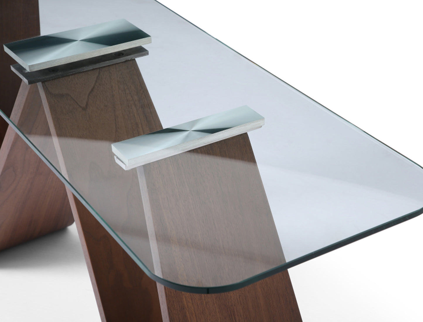 Emory Console Table in Clear Tempered Glass & Walnut Veneer by Whiteline Modern Living