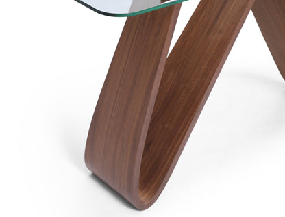 Emory Console Table in Clear Tempered Glass & Walnut Veneer by Whiteline Modern Living