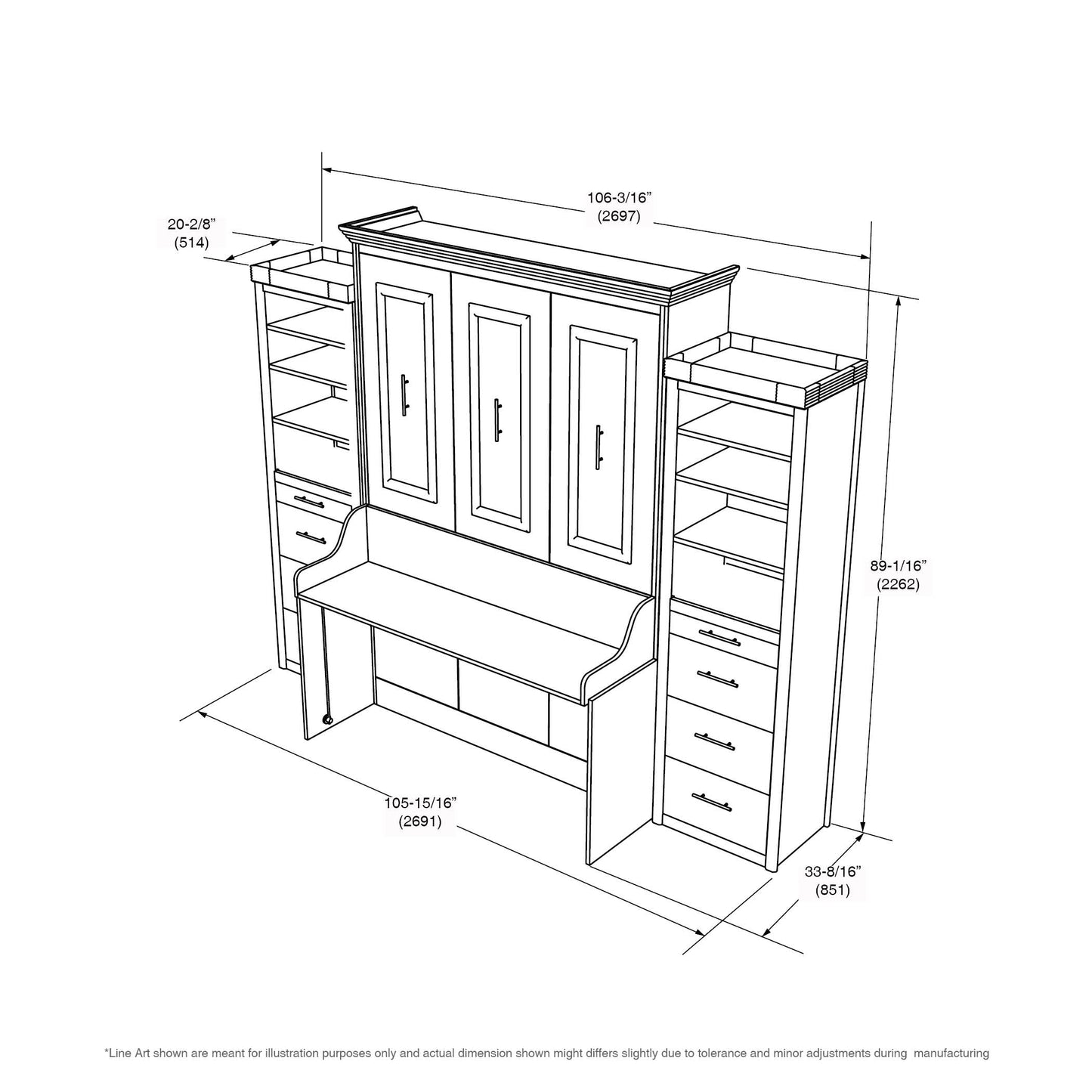 Coventry Full Wall Bed with Desk and 2 Storage Towers