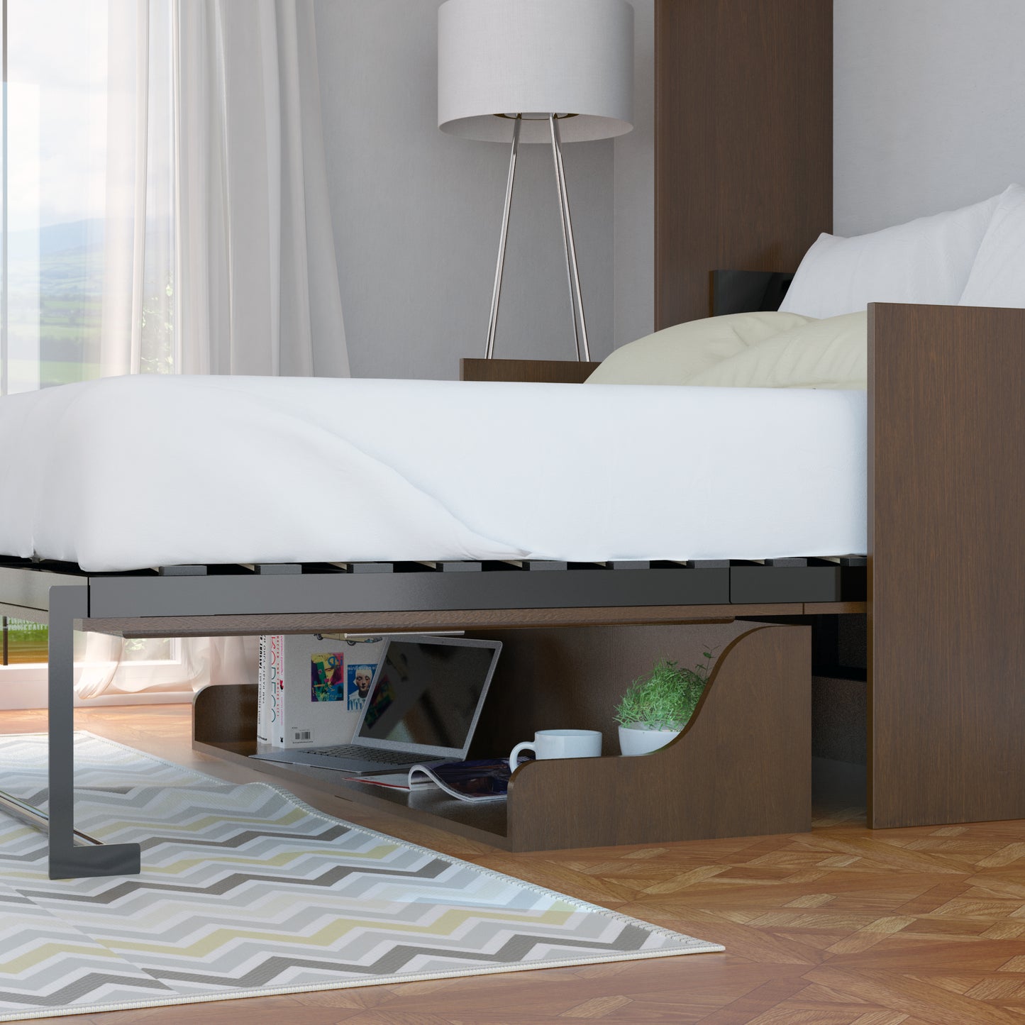 Leto Muro - Coventry Full Wall Bed with Desk in Walnut Finish