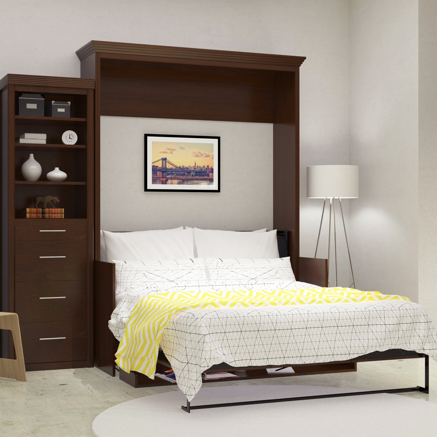 Murphy Bed With Desk & Storage Cabinet, Queen Size, Walnut Coventry by Leto Muro