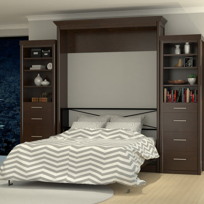 Wall Bed With 2 Storage Cabinets, Queen Size, Walnut Coventry Series by Leto Muro