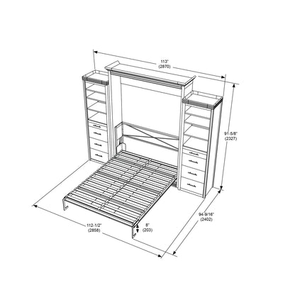 Wall Bed With 2 Storage Cabinets, Queen Size, Walnut Coventry Series by Leto Muro