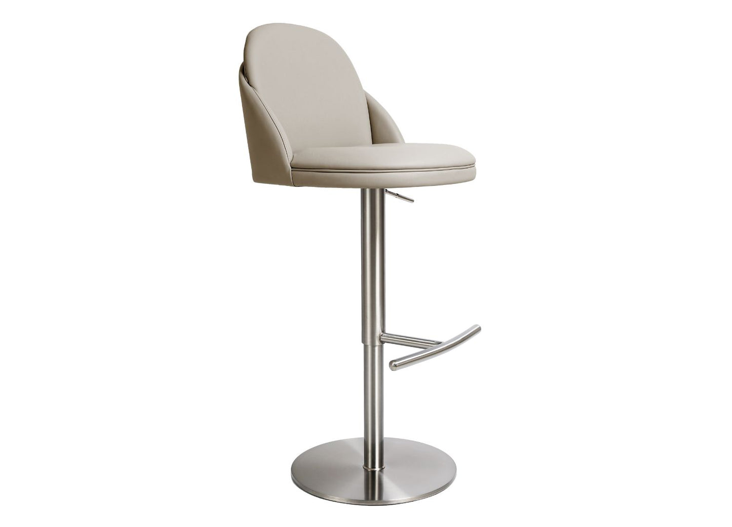 Tommy Swivel Adjustable Bar Stool in Light Grey Leatherette & Brushed Stainless by Whiteline Modern Living