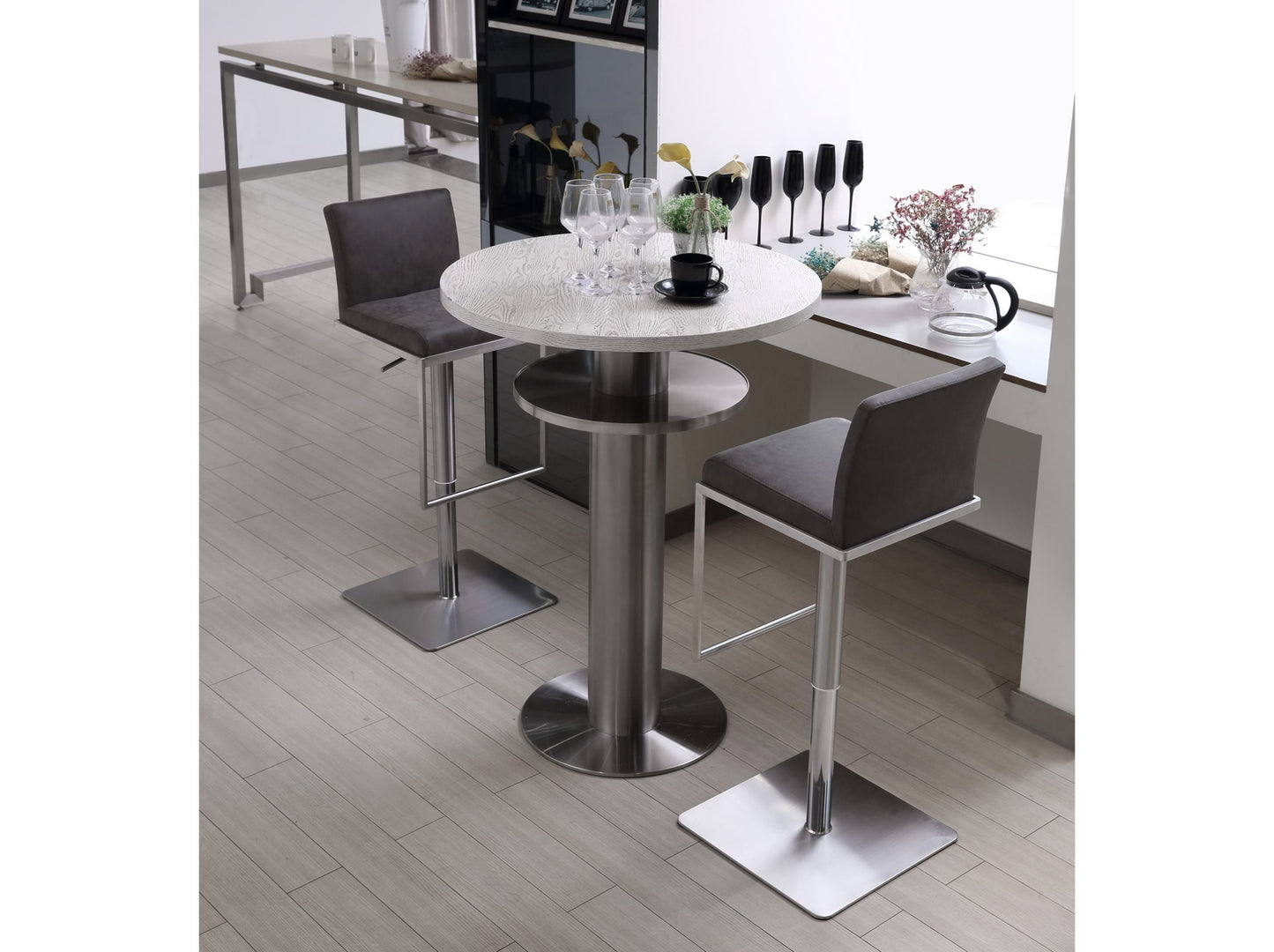 Clay Adjustable Bar Stool in Grey Leatherette & Stainless Steel by Whiteline Modern Living