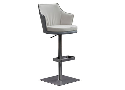 Baxter Swivel Adjustable Bar Stool in Light & Dark Grey Leatherette & Brushed Black Stainless by Whiteline Modern Living