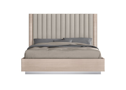 Waves King Bed in High Gloss Beige, Beige Fabric & Stainless Steel by Whiteline Modern Living