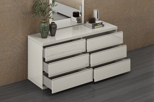 Anna Double Dresser & Mirror Set in High Gloss Light Grey Finish