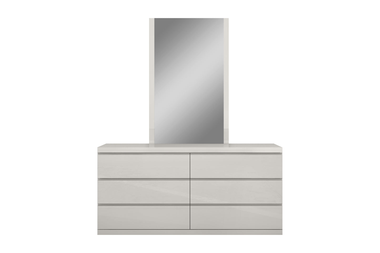 Anna Double Dresser & Mirror Set in High Gloss Light Grey Finish