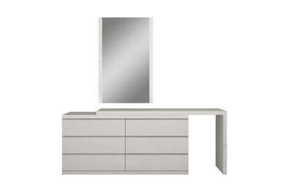 Anna Double Dresser & Mirror Set in High Gloss Light Grey Finish