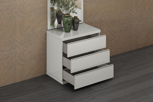 Anna 3 Drawer Single Dresser in High Gloss Light Grey Finish