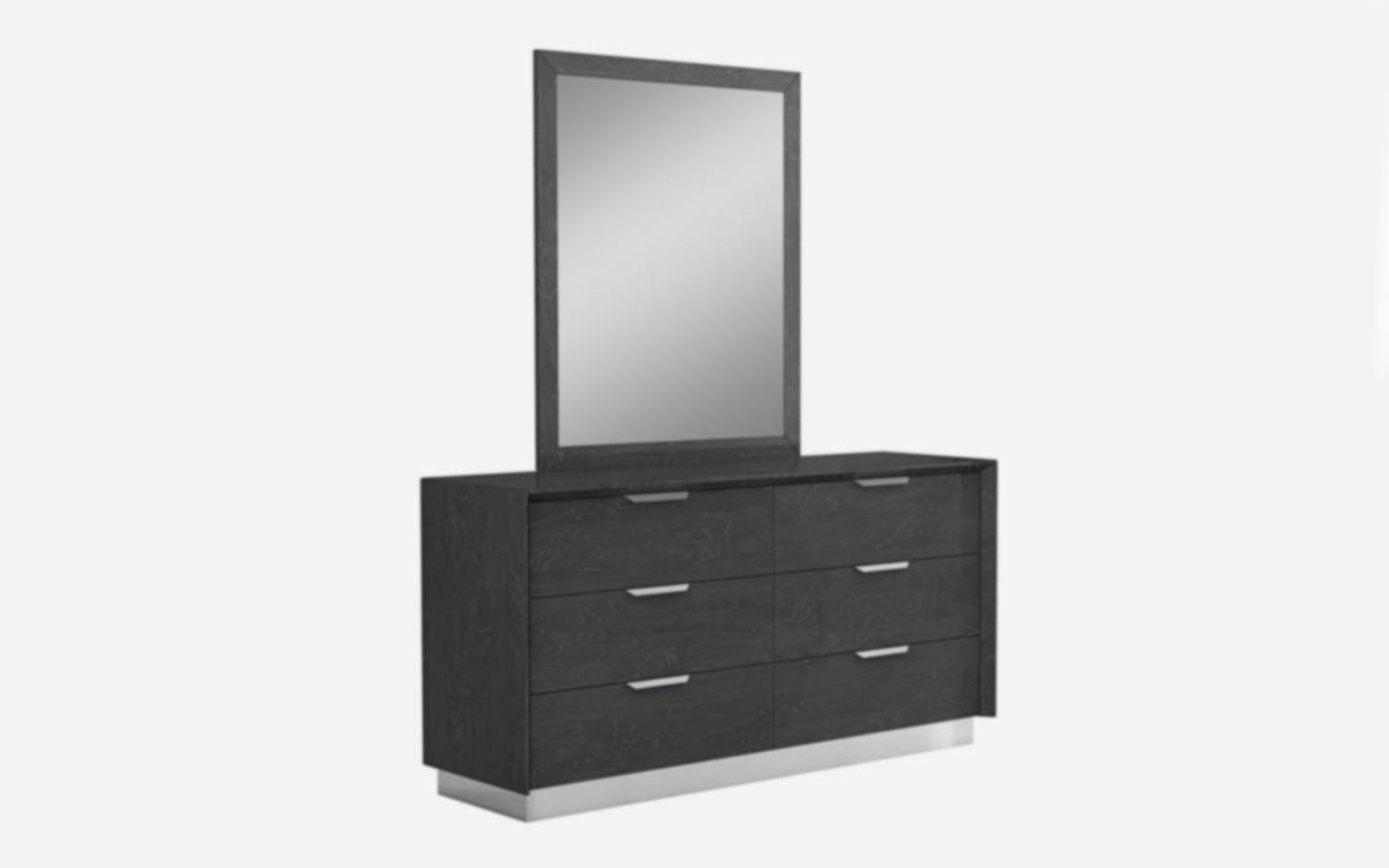 Navi 6 Drawer Double Dresser in High Gloss Grey w/ Stainless Steel Trim