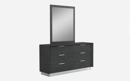 Navi 6 Drawer Double Dresser in High Gloss Grey w/ Stainless Steel Trim