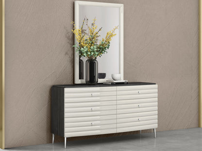 Pino 6 Drawer Dresser & Mirror Set in High Gloss Dark & Light Grey