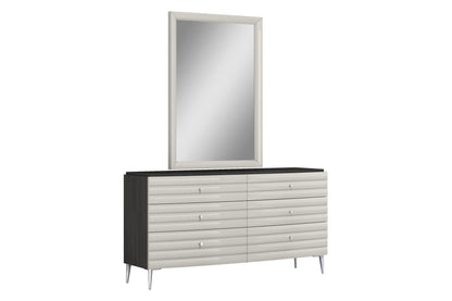 Pino 6 Drawer Dresser & Mirror Set in High Gloss Dark & Light Grey