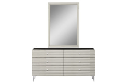 Pino 6 Drawer Dresser & Mirror Set in High Gloss Dark & Light Grey