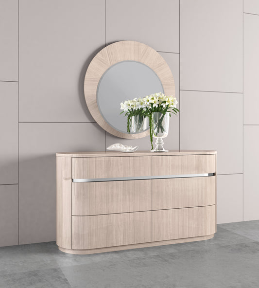 Waves 6 Drawer Dresser & Mirror Set in High Gloss Beige