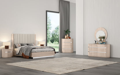 Waves 6 Drawer Dresser & Mirror Set in High Gloss Beige