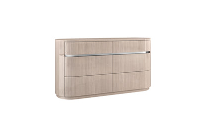 Waves 6 Drawer Dresser & Mirror Set in High Gloss Beige