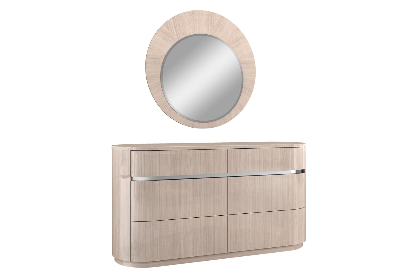 Waves 6 Drawer Dresser & Mirror Set in High Gloss Beige