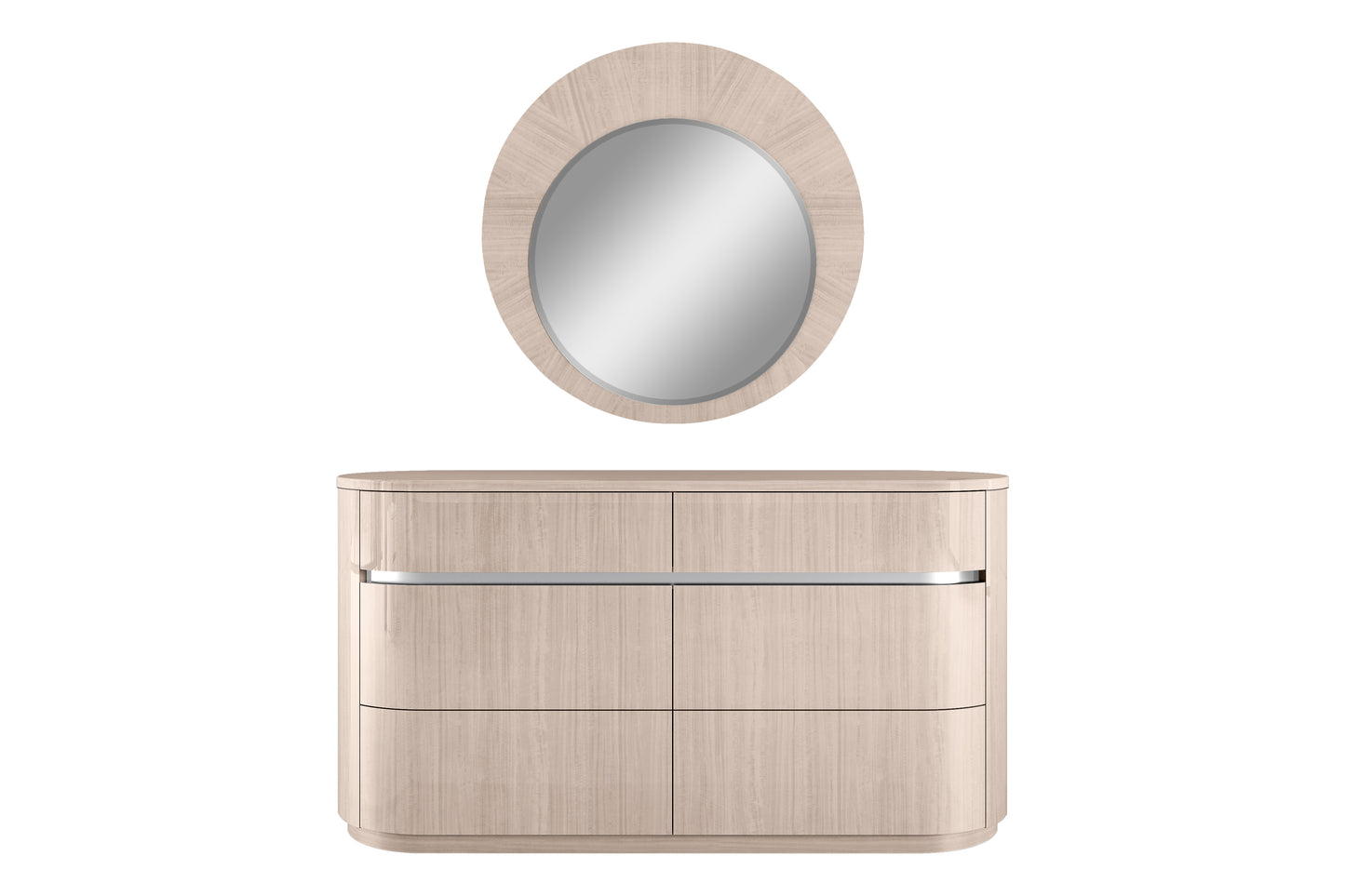 Waves 6 Drawer Dresser & Mirror Set in High Gloss Beige