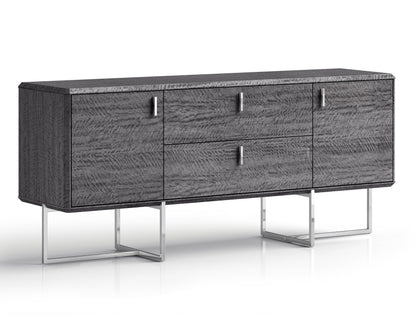 Chloe Dresser & Mirror Set in High Gloss Grey & Polished Stainless Steel